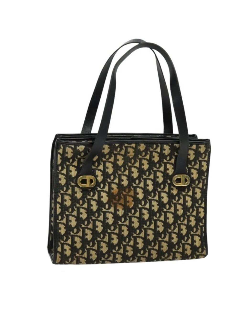 Christian Dior Trotter Canvas Shoulder Bag Black Gold